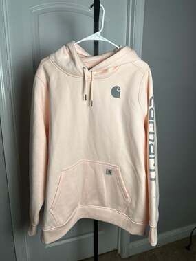 Carhartt Women's Relaxed Fit Midweight Logo Sleeve Graphic Hoodie - Pink#226